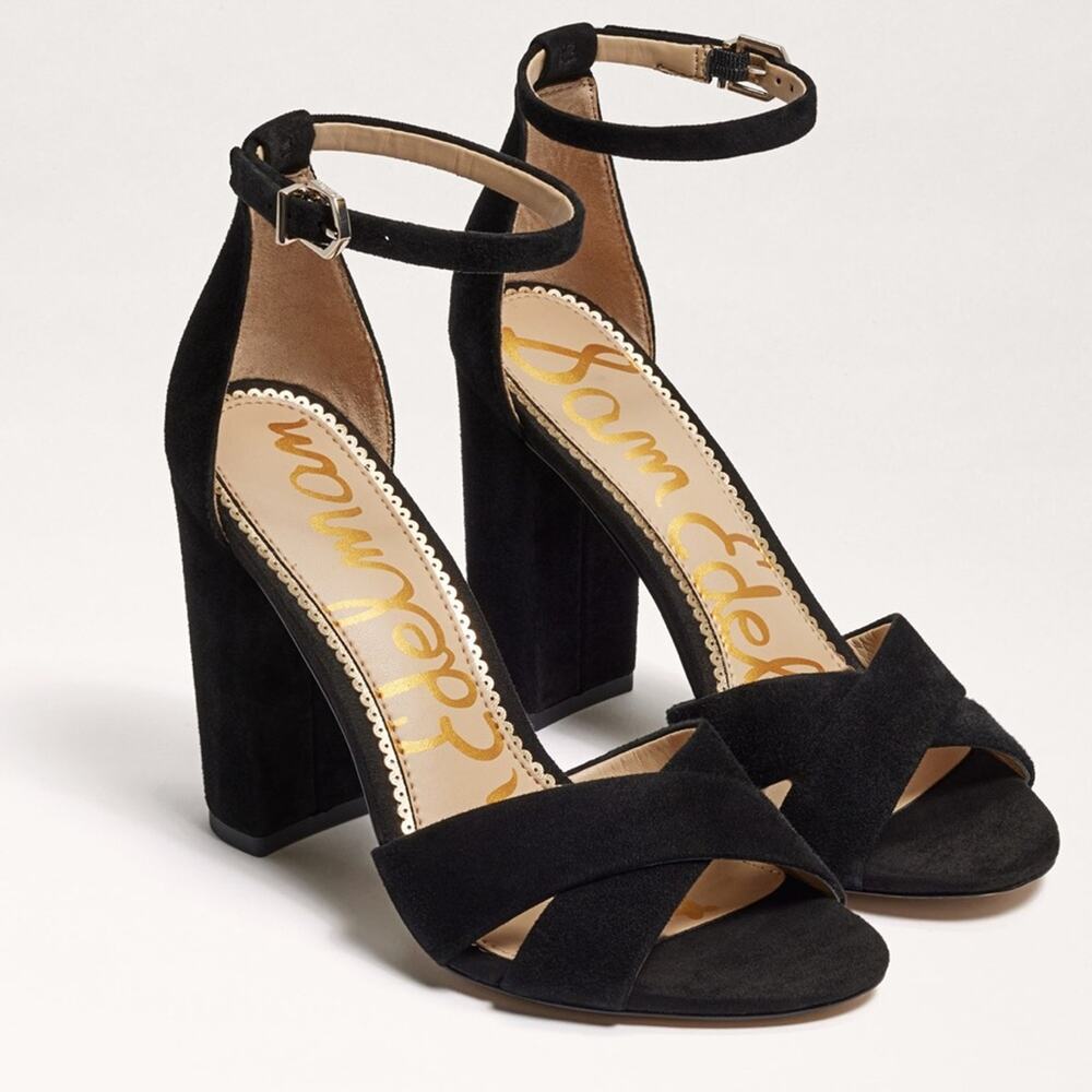Sam Edelman Black Leather Peep Toe Yancy Ankle Strap Heel Sandal 9